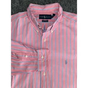Ralph Lauren Classic Fit Y2K Pink Blue Stripe Shirt Men's 17.5 XL
